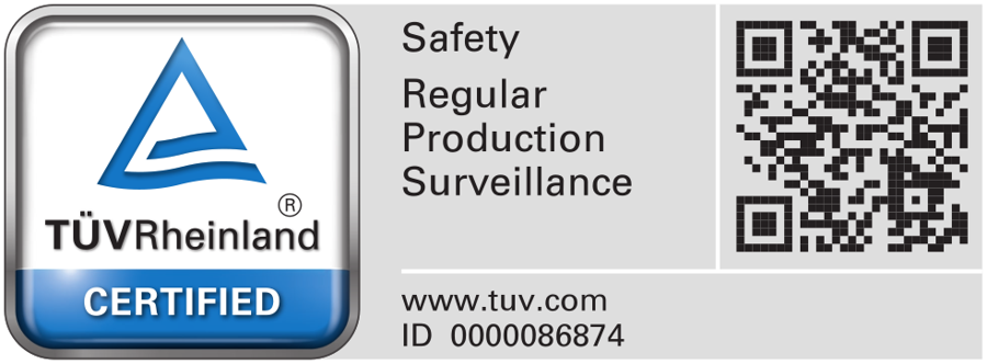TÜV Rheinland Certified, ID 0000086874
